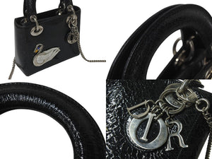 Christian Dior クリスチャンディオール レディディオール スワン ミニハンドバッグ 32-MA-0166 パテントレザー カナージュ 美品 中古 4b001647