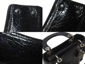 Christian Dior クリスチャンディオール レディディオール スワン ミニハンドバッグ 32-MA-0166 パテントレザー カナージュ 美品 中古 4b001647