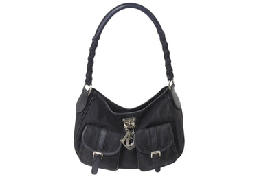 CHRISTIAN DIOR クリスチャンディオール トロッターライン ハンドバッグ ショルダーバッグ チャーム ブラック シルバー 良品 中古 4b001651