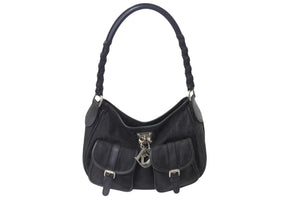 CHRISTIAN DIOR クリスチャンディオール トロッターライン ハンドバッグ ショルダーバッグ チャーム ブラック シルバー 良品 中古 4b001651