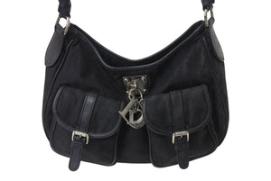 CHRISTIAN DIOR クリスチャンディオール トロッターライン ハンドバッグ ショルダーバッグ チャーム ブラック シルバー 良品 中古 4b001651