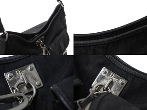 CHRISTIAN DIOR クリスチャンディオール トロッターライン ハンドバッグ ショルダーバッグ チャーム ブラック シルバー 良品 中古 4b001651