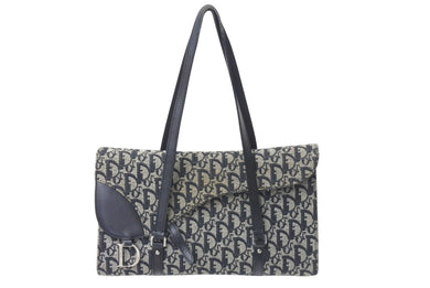 Christian Dior クリスチャンディオール ワンショルダーバッグ トロッター柄 レザー ブラック コットンキャンバス 美品 中古 4b001654