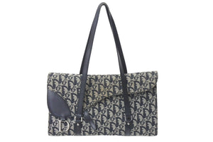 Christian Dior クリスチャンディオール ワンショルダーバッグ トロッター柄 レザー ブラック コットンキャンバス 美品 中古 4b001654