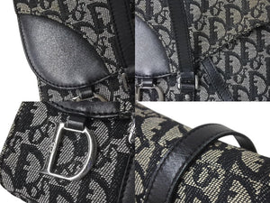 Christian Dior クリスチャンディオール ワンショルダーバッグ トロッター柄 レザー ブラック コットンキャンバス 美品 中古 4b001654