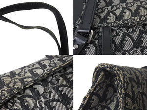 Christian Dior クリスチャンディオール ワンショルダーバッグ トロッター柄 レザー ブラック コットンキャンバス 美品 中古 4b001654