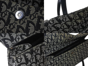 Christian Dior クリスチャンディオール ワンショルダーバッグ トロッター柄 レザー ブラック コットンキャンバス 美品 中古 4b001654