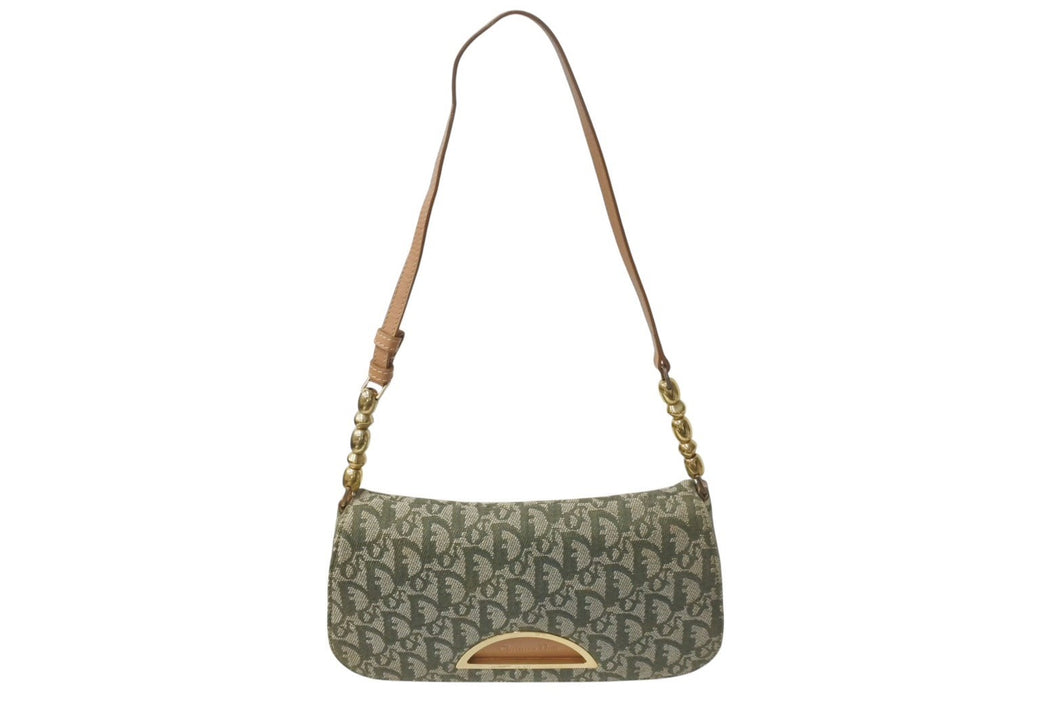 Christian Dior クリスチャンディオール ワンショルダーバッグ マリスパール トロッター柄 レザー コットンキャンバス 美品 中古 4b001655
