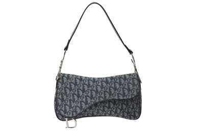 Christian Dior クリスチャンディオール ショルダーバッグ トロッター柄 レザー ネイビー コットンキャンバス 美品 中古 4b001656