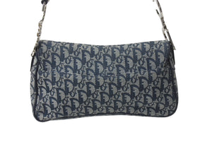 Christian Dior クリスチャンディオール ショルダーバッグ トロッター柄 レザー ネイビー コットンキャンバス 美品 中古 4b001656