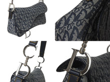 Load image into Gallery viewer, Christian Dior クリスチャンディオール ショルダーバッグ トロッター柄 レザー ネイビー コットンキャンバス 美品 中古 4b001656