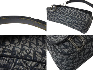 Christian Dior クリスチャンディオール ショルダーバッグ トロッター柄 レザー ネイビー コットンキャンバス 美品 中古 4b001656