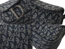 Load image into Gallery viewer, Christian Dior クリスチャンディオール ショルダーバッグ トロッター柄 レザー ネイビー コットンキャンバス 美品 中古 4b001656