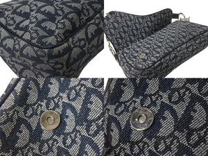 Christian Dior クリスチャンディオール ショルダーバッグ トロッター柄 レザー ネイビー コットンキャンバス 美品 中古 4b001656