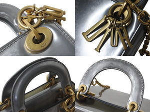 Christian Dior クリスチャンディオール レディディオール ミニ サッチェルバッグ ハンドバッグ 02-MA-0118 グレーズカーフ 2WAY 美品 中古 4b001670