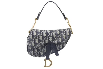 極美品 Christian Dior クリスチャンディオール サドルミニバッグ ハンドバッグ M0456CTZQ オブリーク ネイビー 中古 4b001672