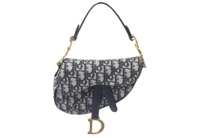 極美品 Christian Dior クリスチャンディオール サドルミニバッグ ハンドバッグ M0456CTZQ オブリーク ネイビー 中古 4b001672