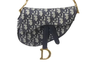 極美品 Christian Dior クリスチャンディオール サドルミニバッグ ハンドバッグ M0456CTZQ オブリーク ネイビー 中古 4b001672