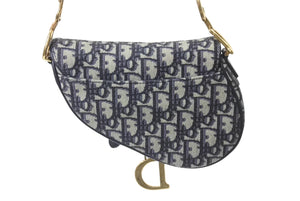 極美品 Christian Dior クリスチャンディオール サドルミニバッグ ハンドバッグ M0456CTZQ オブリーク ネイビー 中古 4b001672