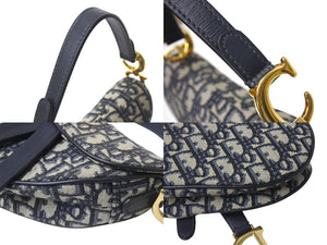 極美品 Christian Dior クリスチャンディオール サドルミニバッグ ハンドバッグ M0456CTZQ オブリーク ネイビー 中古 4b001672