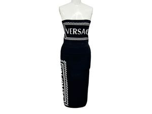 極美品 VERSACE ヴェルサーチ ロゴストラップレス クロップドブラトップ A83290 ニットペンシルスカート A83291 セットアップ サイズ36 中古 4b001678 