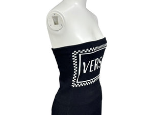 極美品 VERSACE ヴェルサーチ ロゴストラップレス クロップドブラトップ A83290 ニットペンシルスカート A83291 セットアップ サイズ36 中古 4b001678 