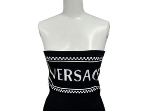 極美品 VERSACE ヴェルサーチ ロゴストラップレス クロップドブラトップ A83290 ニットペンシルスカート A83291 セットアップ サイズ36 中古 4b001678 