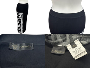極美品 VERSACE ヴェルサーチ ロゴストラップレス クロップドブラトップ A83290 ニットペンシルスカート A83291 セットアップ サイズ36 中古 4b001678 