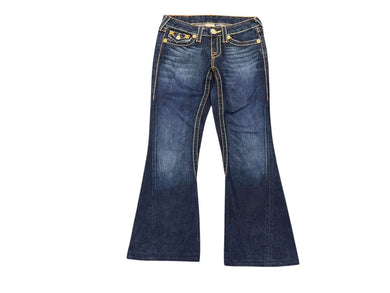 TRUE RELIGION トゥルーレリジョン RAINBOW JOEY レインボーステッチ フレアデニムパンツ 009-024984 インディゴ サイズ27 美品 中古 4b001680 
