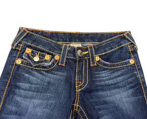 TRUE RELIGION トゥルーレリジョン RAINBOW JOEY レインボーステッチ フレアデニムパンツ 009-024984 インディゴ サイズ27 美品 中古 4b001680 