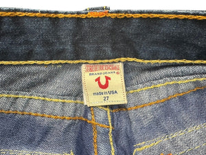 TRUE RELIGION トゥルーレリジョン RAINBOW JOEY レインボーステッチ フレアデニムパンツ 009-024984 インディゴ サイズ27 美品 中古 4b001680 