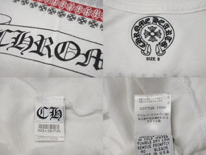 CHROME HEARTS クロムハーツ 半袖VネックTシャツ サイズS アメリカンフラッグ ホースシュー ダガー プリント ホワイト 美品 中古 4b001689