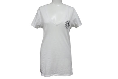 CHROME HEARTS クロムハーツ 半袖VネックTシャツ サイズS アメリカンフラッグ ホースシュー ダガー プリント ホワイト 美品 中古 4b001689