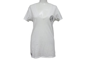CHROME HEARTS クロムハーツ 半袖VネックTシャツ サイズS アメリカンフラッグ ホースシュー ダガー プリント ホワイト 美品 中古 4b001689