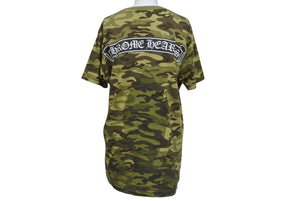 CHROME HEARTS クロムハーツ 半袖Tシャツ サイズM カモフラ柄 スクロールラベルロゴ プリント コットン カーキ 総柄 美品 中古 4b001690