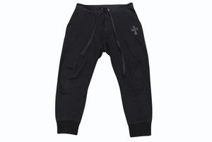 CHROME HEARTS クロムハーツ スウェットパンツ レザークロスパッチ シルバ−925 レザー コットン ブラック 美品 中古 4b001692