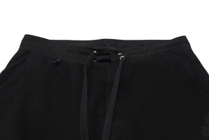 CHROME HEARTS クロムハーツ スウェットパンツ レザークロスパッチ シルバ−925 レザー コットン ブラック 美品 中古 4b001692