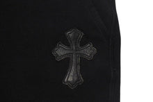 Load image into Gallery viewer, CHROME HEARTS クロムハーツ スウェットパンツ レザークロスパッチ シルバ−925 レザー コットン ブラック 美品 中古 4b001692