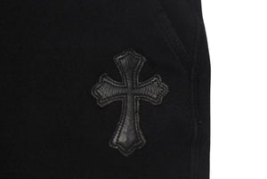 CHROME HEARTS クロムハーツ スウェットパンツ レザークロスパッチ シルバ−925 レザー コットン ブラック 美品 中古 4b001692