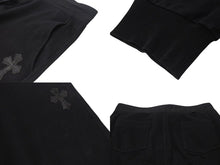Load image into Gallery viewer, CHROME HEARTS クロムハーツ スウェットパンツ レザークロスパッチ シルバ−925 レザー コットン ブラック 美品 中古 4b001692