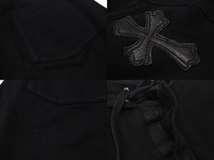CHROME HEARTS クロムハーツ スウェットパンツ レザークロスパッチ シルバ−925 レザー コットン ブラック 美品 中古 4b001692