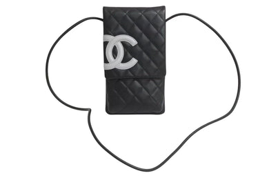極美品 CHANEL シャネル ポーチ ショルダーバッグ カンボンライン 9番台 ココマーク ブラック ホワイト 中古 4b001697