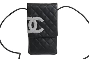 極美品 CHANEL シャネル ポーチ ショルダーバッグ カンボンライン 9番台 ココマーク ブラック ホワイト 中古 4b001697