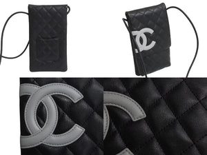 極美品 CHANEL シャネル ポーチ ショルダーバッグ カンボンライン 9番台 ココマーク ブラック ホワイト 中古 4b001697