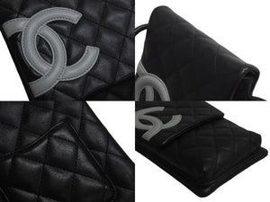 極美品 CHANEL シャネル ポーチ ショルダーバッグ カンボンライン 9番台 ココマーク ブラック ホワイト 中古 4b001697