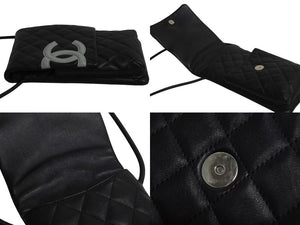 極美品 CHANEL シャネル ポーチ ショルダーバッグ カンボンライン 9番台 ココマーク ブラック ホワイト 中古 4b001697