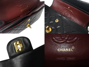 極美品 CHANEL シャネル マトラッセ23 Wフラップ Wチェーン ショルダーバッグ 1番台 ラムスキン ココマーク ブラック ゴールド金具 中古 4b001700