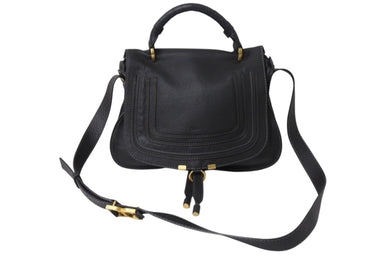 極美品 Chloe クロエ Marcie マーシー ショルダーバッグ 2WAY ハンドバッグ ブラック レザー 3S0917 ゴールド金具 中古 4b001705