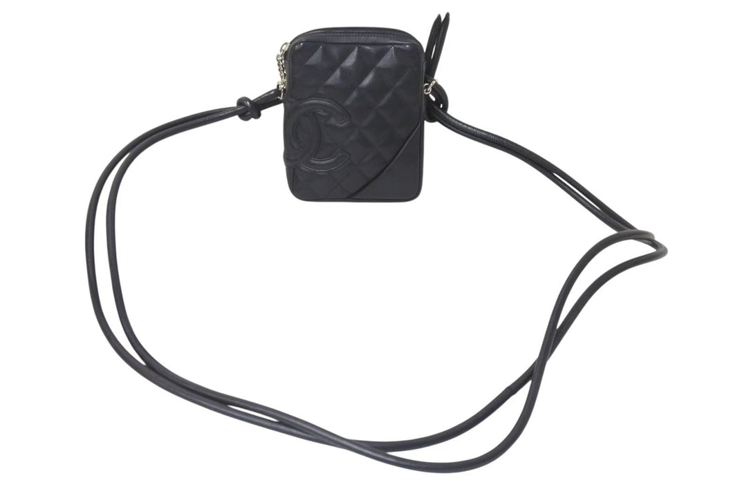 CHANEL シャネル カンボンライン ショルダーバッグ A25177 8番台 ココマーク カーフスキン キルティング ブラック 美品 中古 4b001710