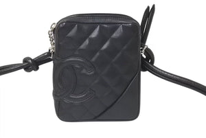 CHANEL シャネル カンボンライン ショルダーバッグ A25177 8番台 ココマーク カーフスキン キルティング ブラック 美品 中古 4b001710